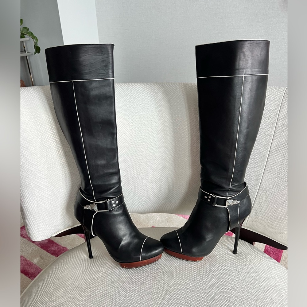 Badgley Mischka sexy black calf leather boots - Picture 3 of 15